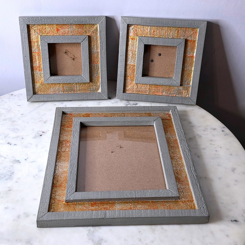 Set 3 Rustic Grey Wood Picture Frames Gold Leaf Accent 8x10 
 4x4 Square Metallc